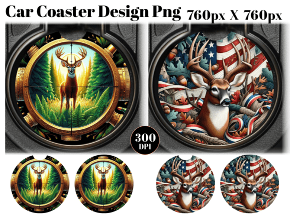 Deer Hunting Car Coaster PNG Sublimation