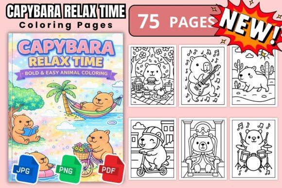 Capybara Relax Time Coloring Pages Book