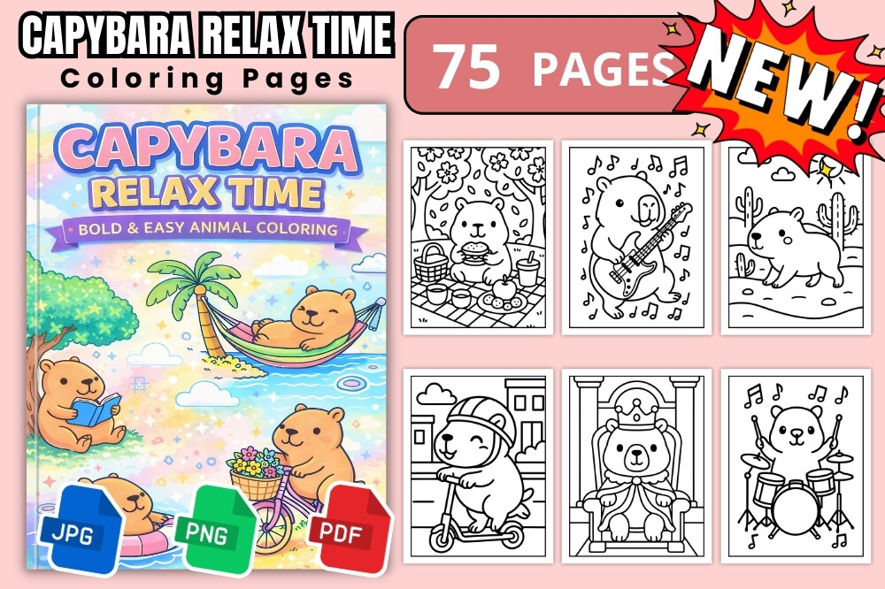 Capybara Relax Time Coloring Pages Book