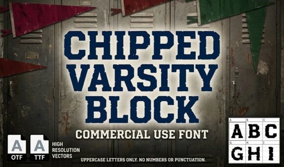 Chipped Varsity Block Font PNG with transparent background - Preview 1