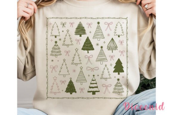 Christmas Trees Bows Digital Download PN Graphic Illustrations By Diceenid