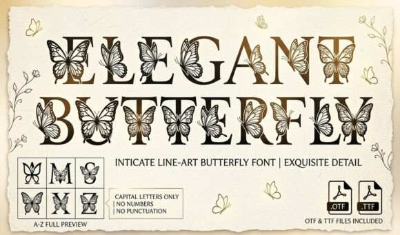 Elegant Butterfly Monogram Font PNG with transparent background - Preview 1