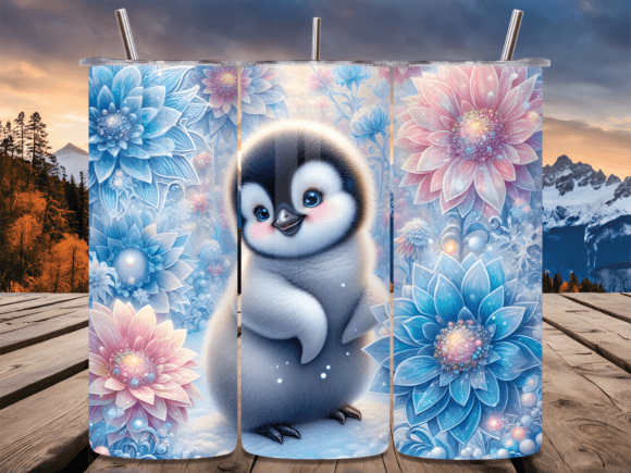 Floral Penguin Pastel Flower Tumbler Png