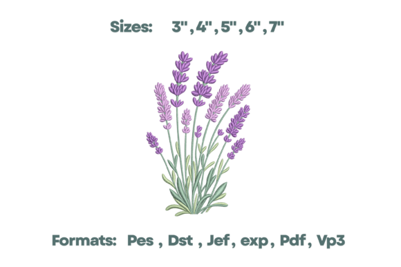 Lavender Garden Sprig Embroidery Single Flowers & Plants Embroidery Design By BloomThread Co.