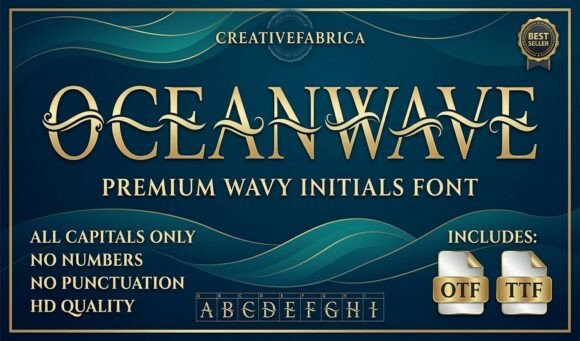 Ocean Wave Monogram Font PNG with transparent background - Preview 1