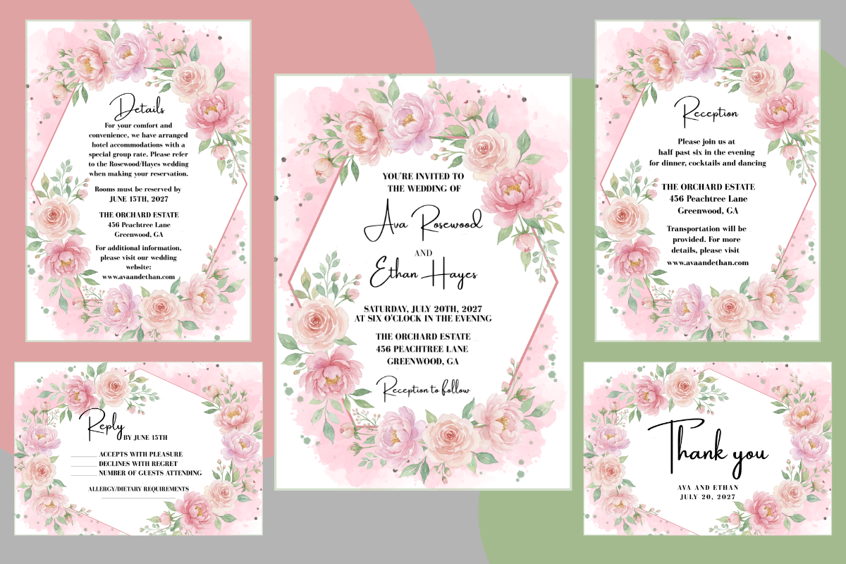 Pink Splash Floral Wedding Invitation