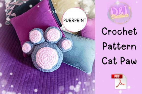 Purrprint Cat Paw Pillow Crochet Cushion