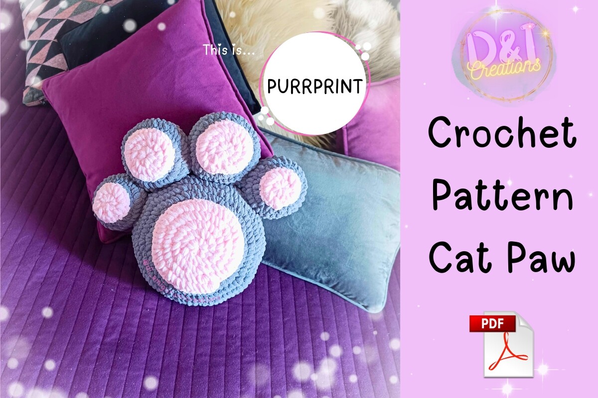Purrprint Cat Paw Pillow Crochet Cushion