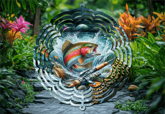 Rainbow Trout Fishing Wind Spinner PNG Graphic Crafts By Trendy Bee