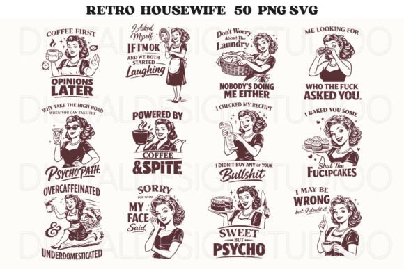 30 Retro Housewife Svg Bundle Designs & Graphics
