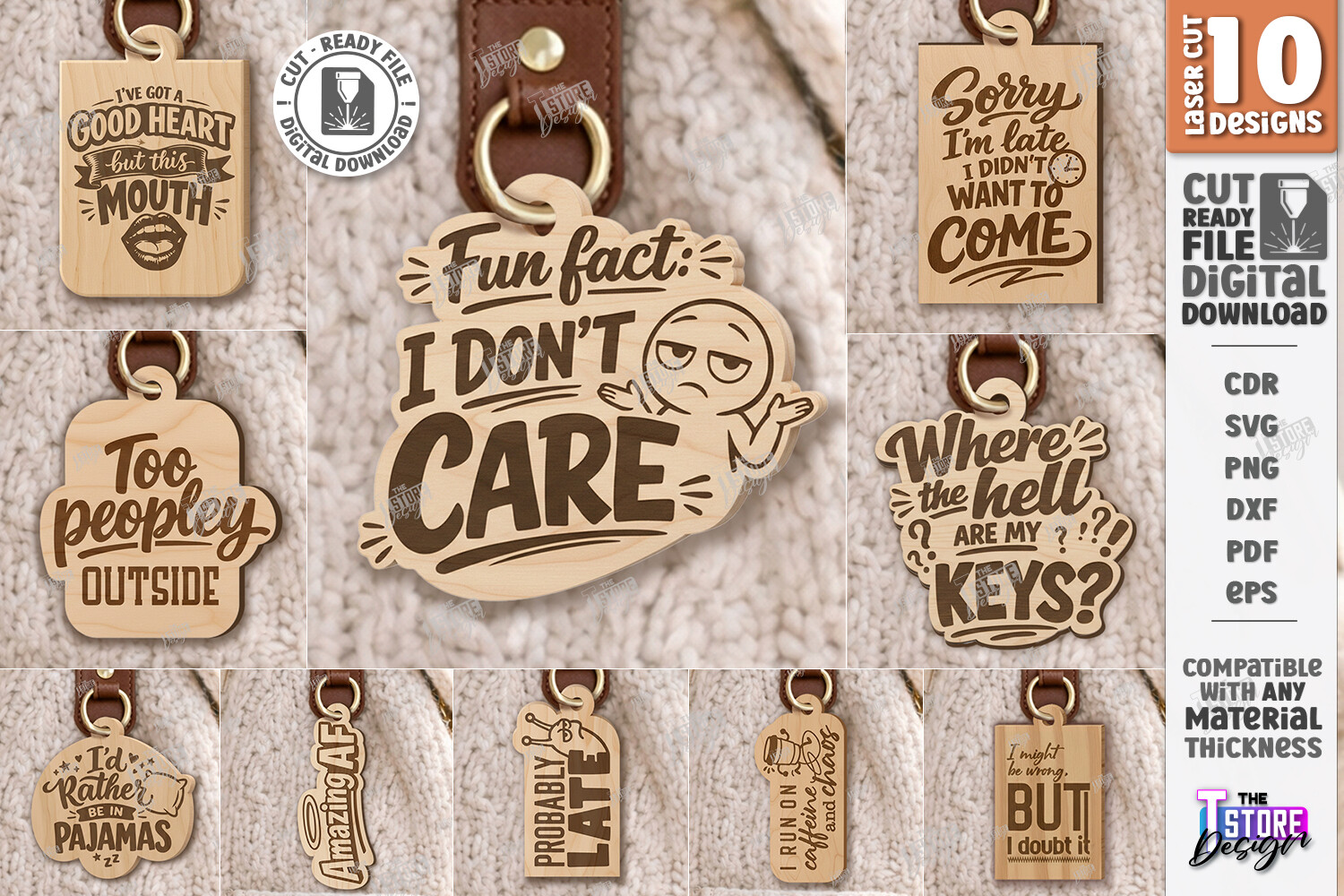 Snarky bag tag and keychain laser cut designs
