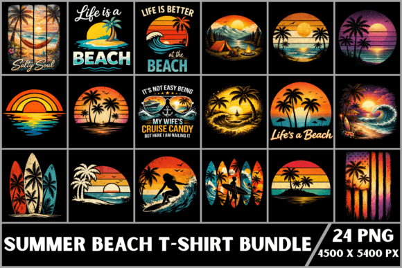 Preview of Summer Beach T-Shirt PNG Bundle T-shirt, sticker, and sublimation design