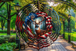 USA Flag Deer Forest Wind Spinner Design