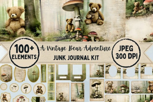 Vintage Bear Adventure Junk Journal Kit
