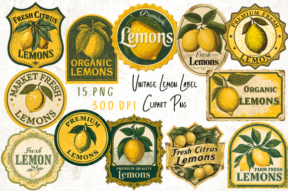 Vintage Lemon Label Clipart Sublimation Gráfico Ilustraciones Imprimibles Por Yassou Bouhad
