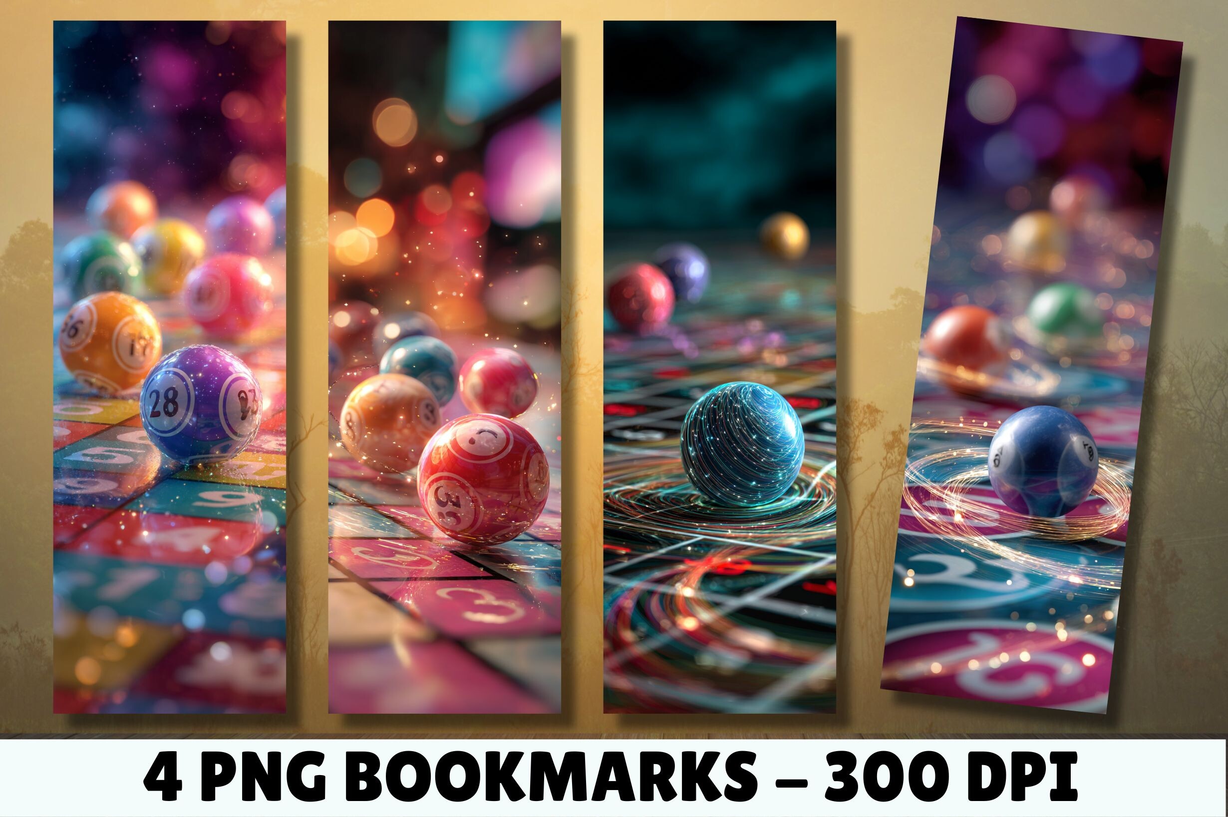 Artistic Bingo Balls Bokeh Bookmark PNG