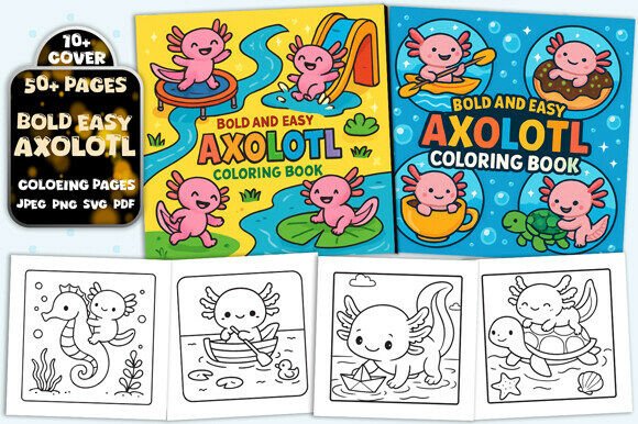 Axolotl Bold Easy Coloring Book Pages