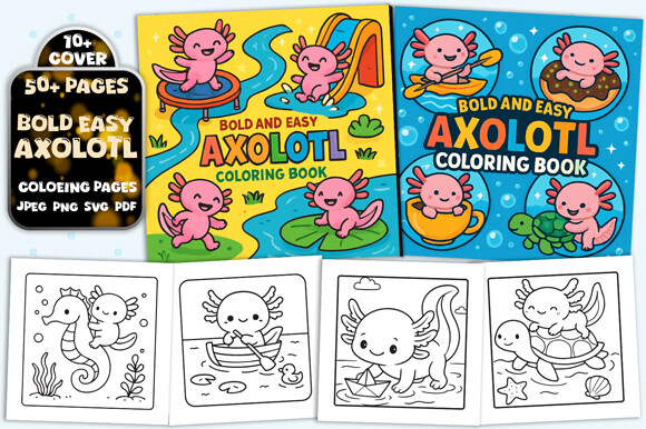 Axolotl Bold Easy Coloring Book Pages