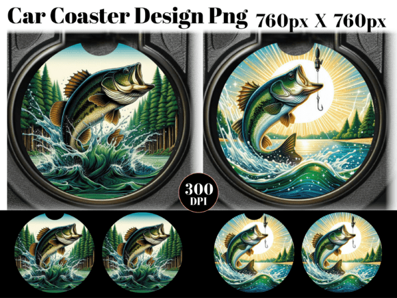 Bass Fishing Car Coaster PNG Sublimation