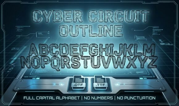 Cyber Circuit Outline Font PNG with transparent background - Preview 1