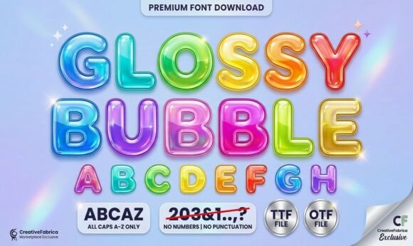 Preview specimen of Glossy Bubble display font