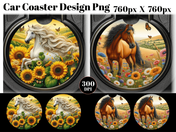 Horse with Flowers Car Coaster PNG