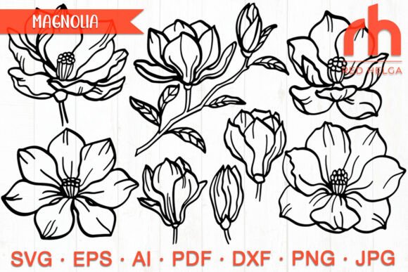 Magnolia Flower SVG, Hand Drawn Cut File