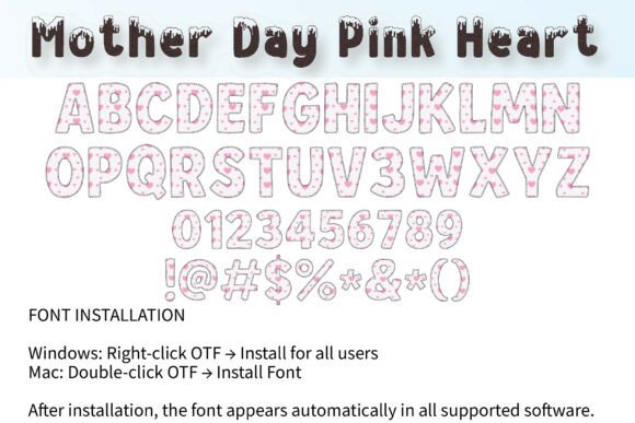 Mother Day Pink Heart Font PNG with transparent background - Preview 3