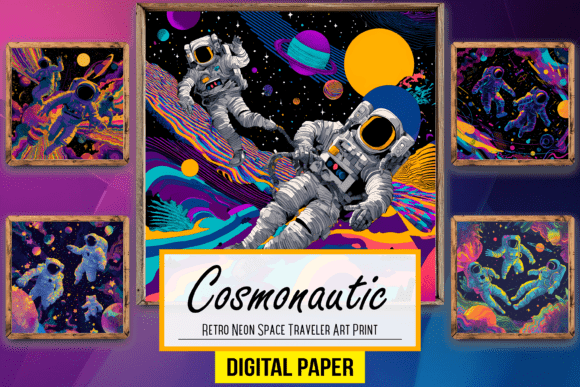 Retro Neon Space Traveler Art Backdrops