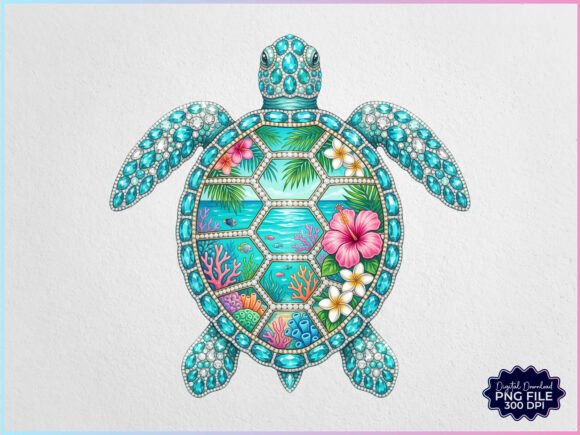 Rhinestone Sea Turtle Summer Beach PNG Graphic Illustrations By Creative Community