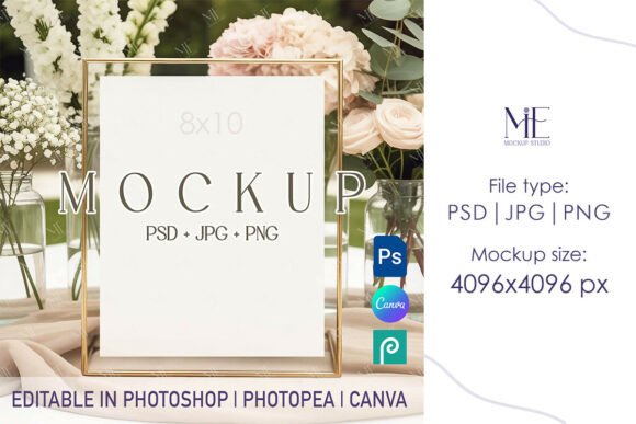 8x10 Table Sign Mockup PSD PNG, Wedding