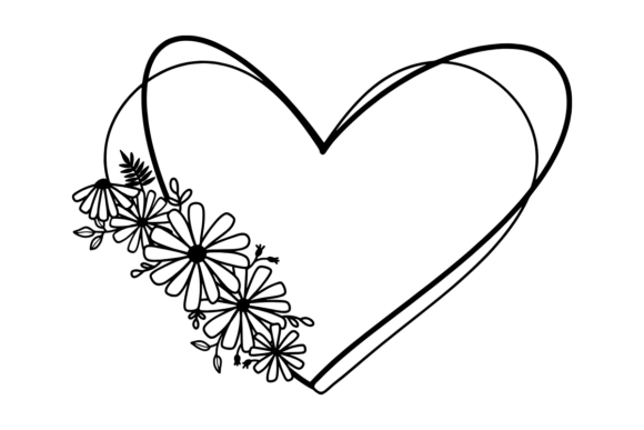 Black and White Floral Doodle Heart