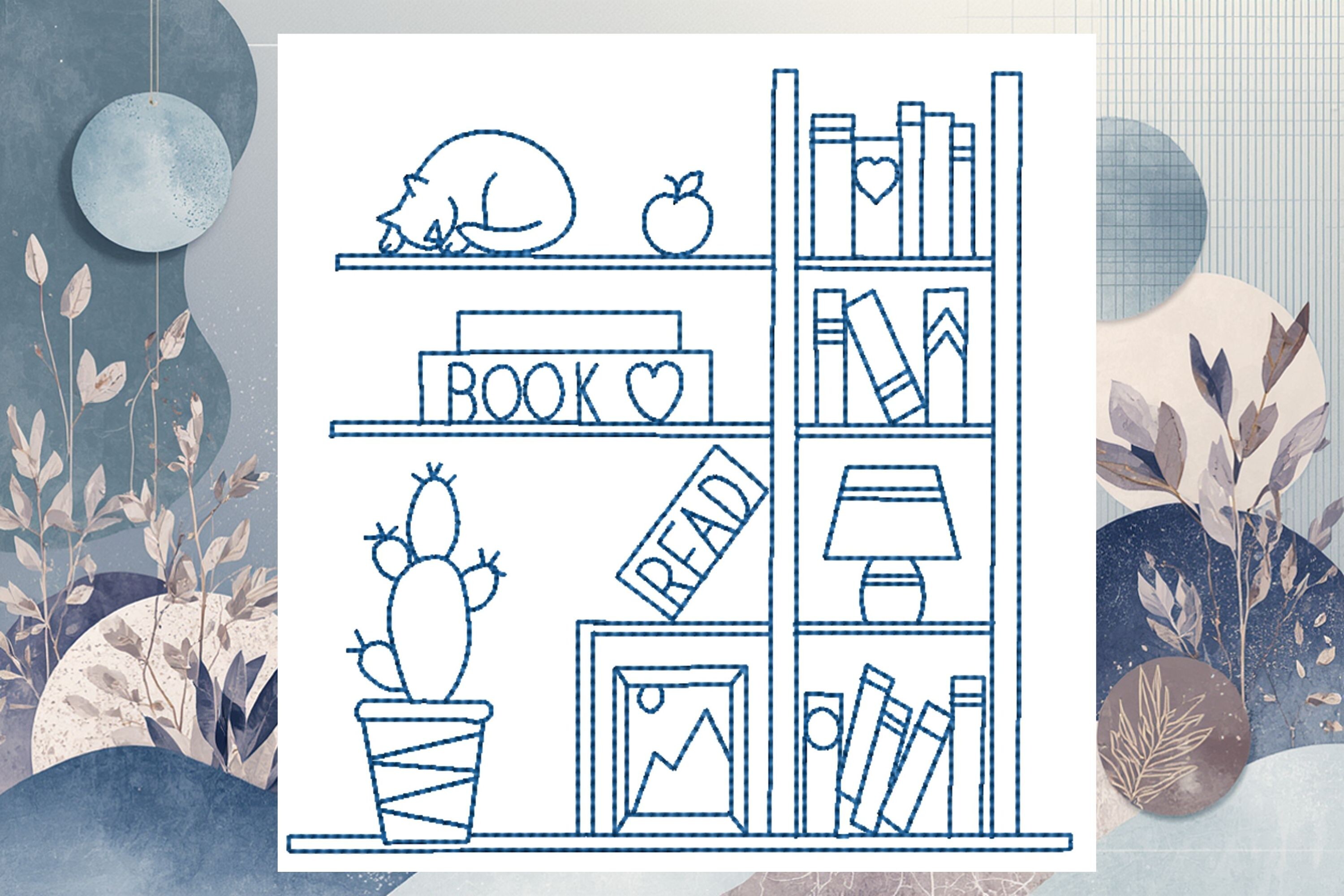 Bookshelf 2 Line Art - Six Sizes