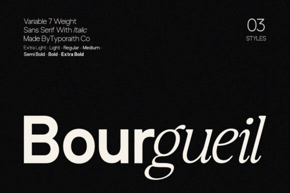 Preview specimen of Bourgueil sans serif font