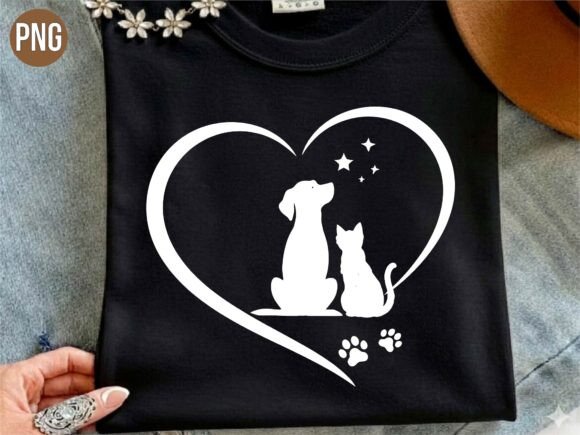 Dog and Cat Heart Silhouette Love Paw SVG memorial keepsake design