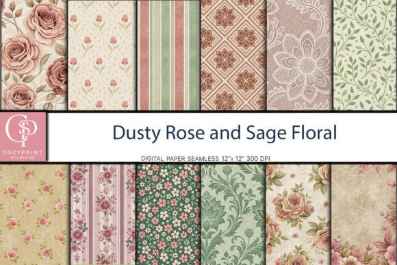 Dusty Rose Sage Floral Digital Paper Graphic by CozyPrint Studio Co ...