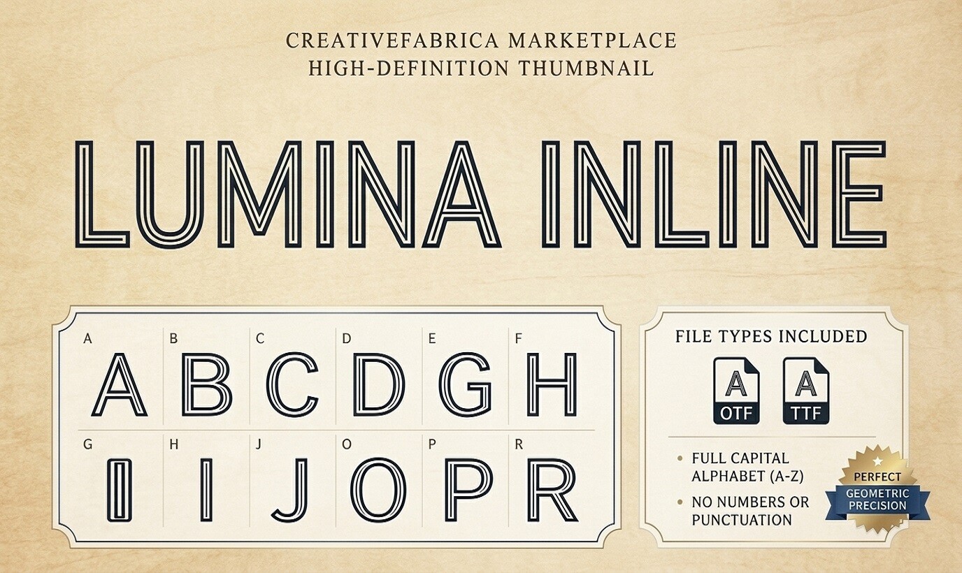 Lumina Inline preview, minimal geometric inline font