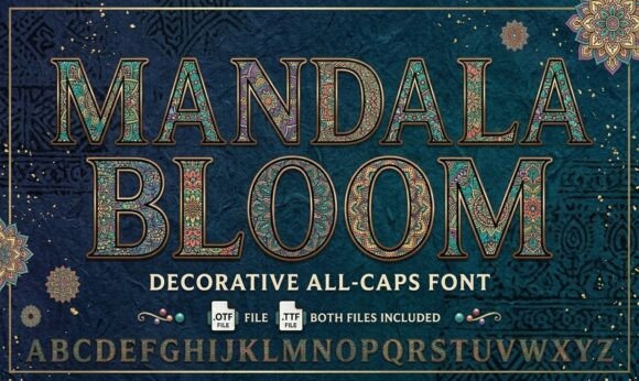 Mandala Bloom Font PNG with transparent background - Preview 1
