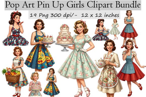 Pop Art Pin Up Girls Clipart Bundle Graphic by TshirtMaster · Creative ...