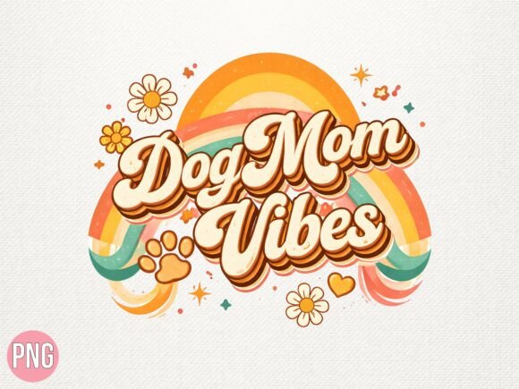 retro sunset dog mom vibes rainbow png for sublimation mug wrap and tumbler