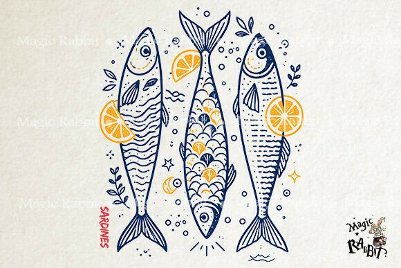 Sardines Vintage Fish Lemon PNG Graphic Illustrations By Magic Rabbit