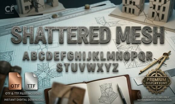 Shattered Mesh Font PNG with transparent background - Preview 1
