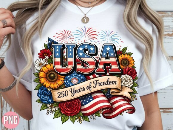 USA 250 Years of Freedom Patriotic PNG Gráfico Diseños de Camisetas Por AVA STORE