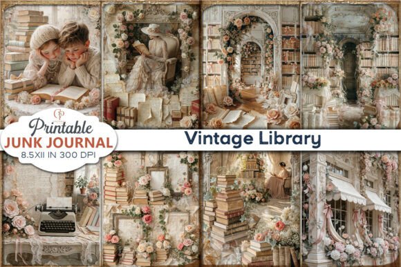 Vintage Library Junk Journal Pages Graphic by CozyPrint Studio Co ...