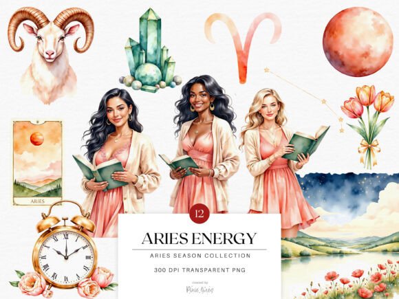 Watercolor Zodiac Aries Season Clipart Graphic Illustrations By Pixie Lines