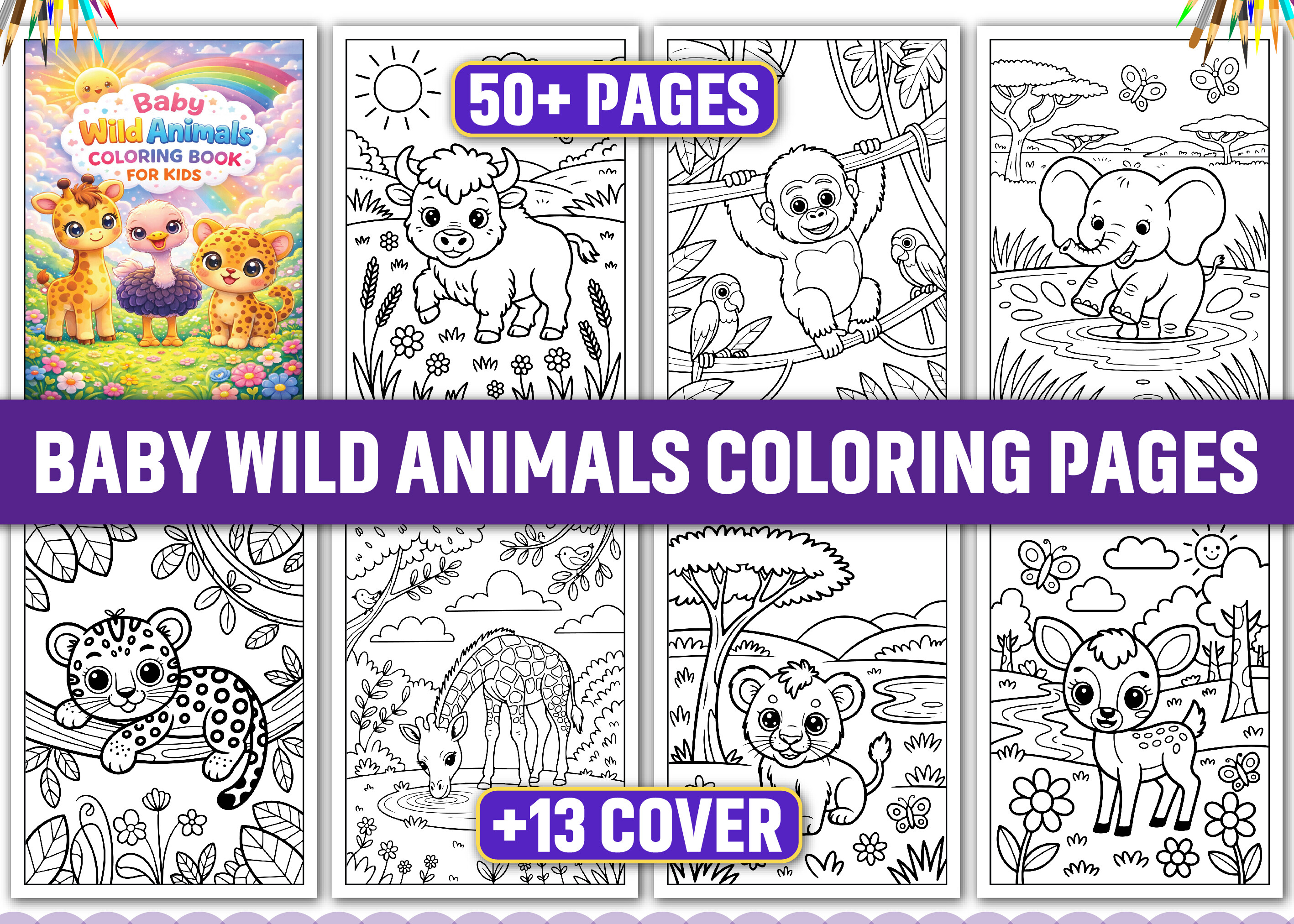 50 Baby Wild Animals Coloring Pages