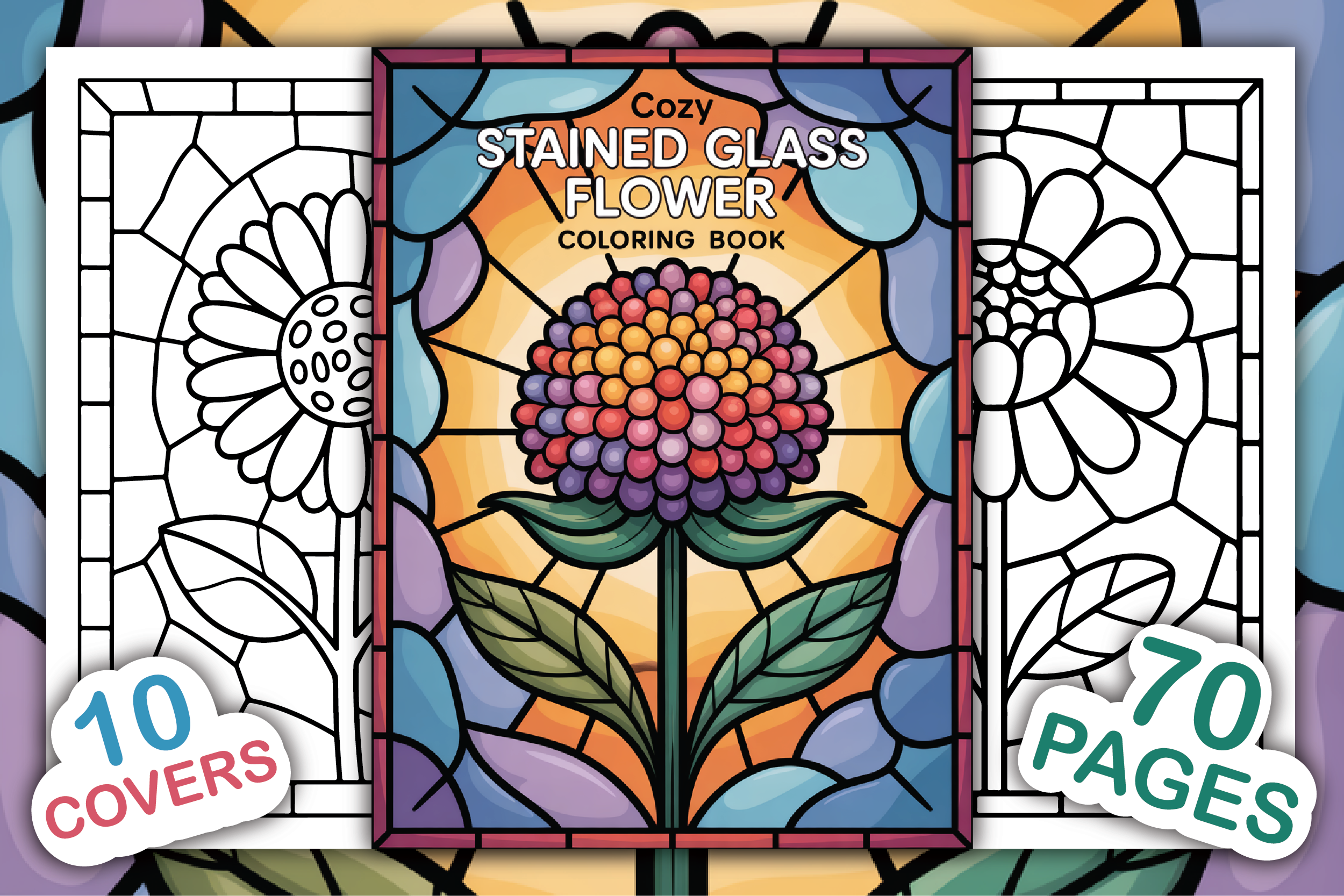 Cozy Stained Glass Flower Coloring Book