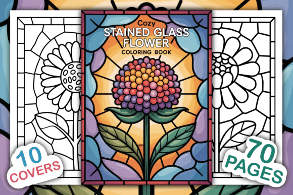 Preview of Cozy Stained Glass Flower Coloring Book coloring pages for adults