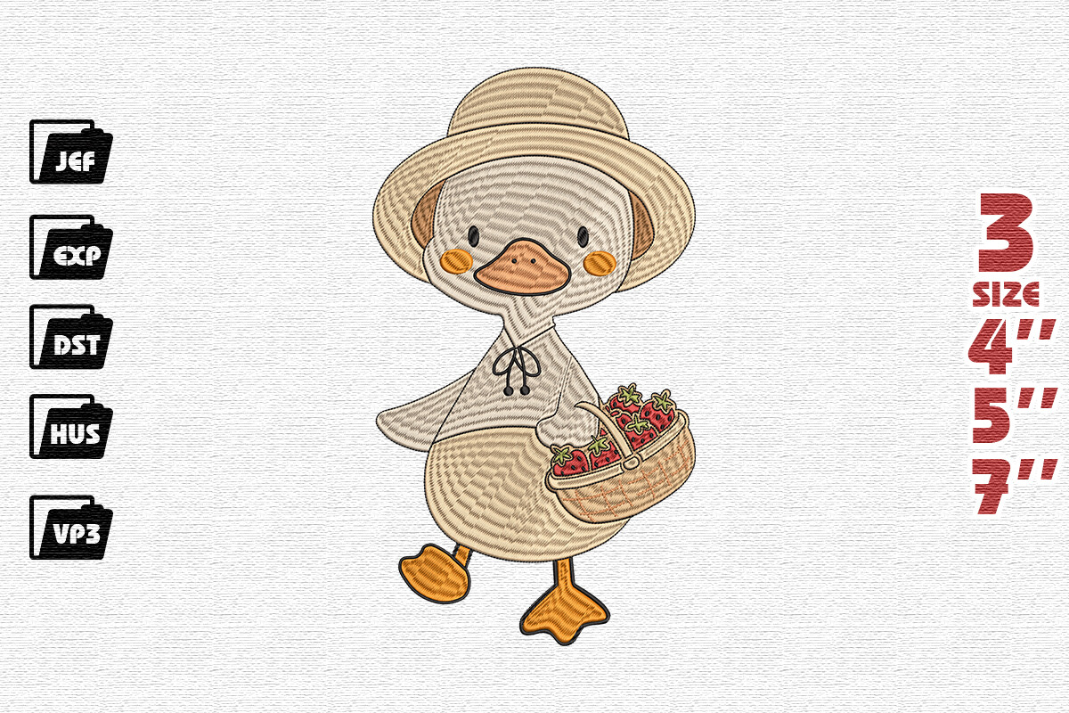 Cute Duck Strawberry Embroidery
