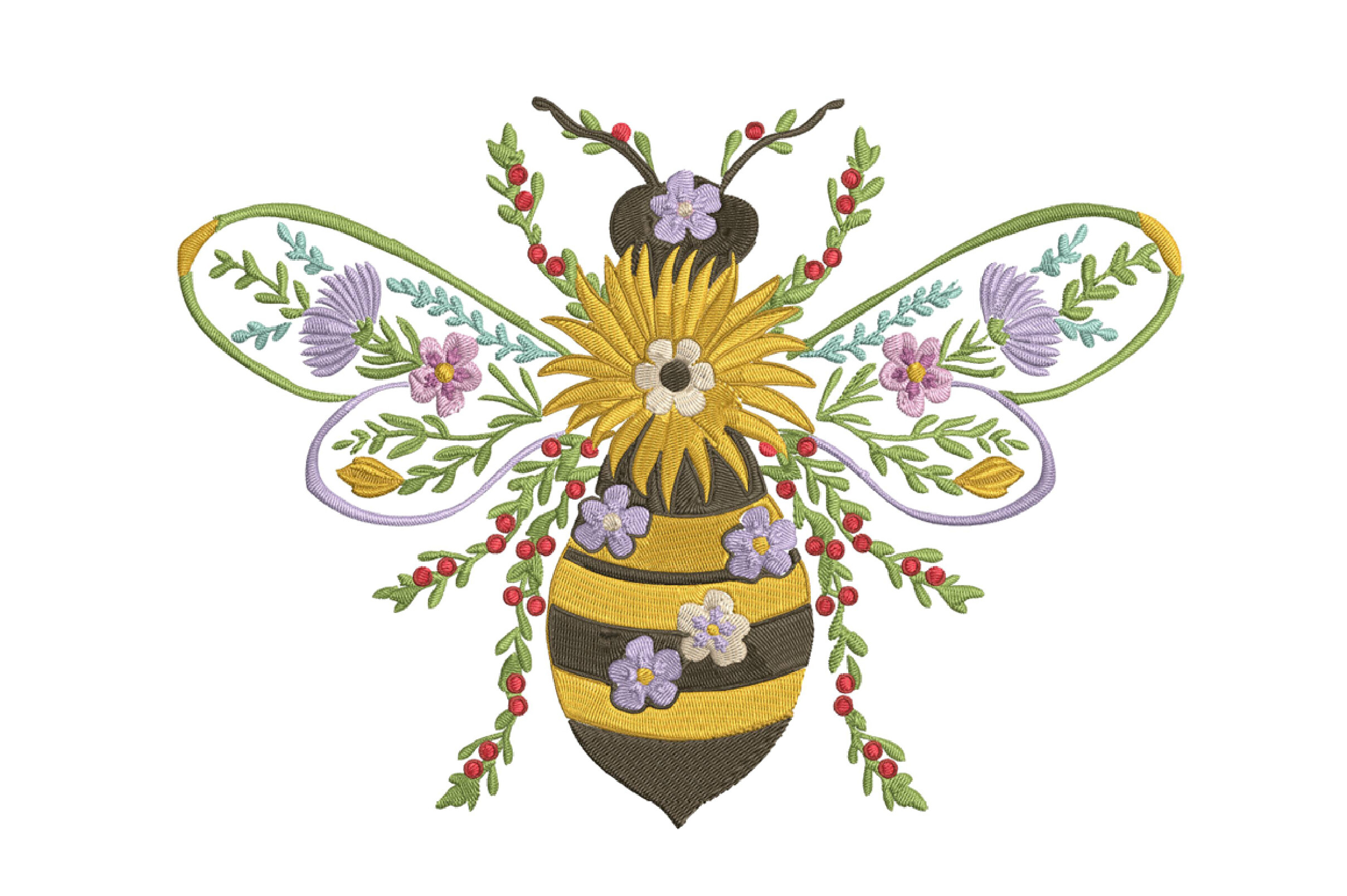 Floral Bee Embroidery Design